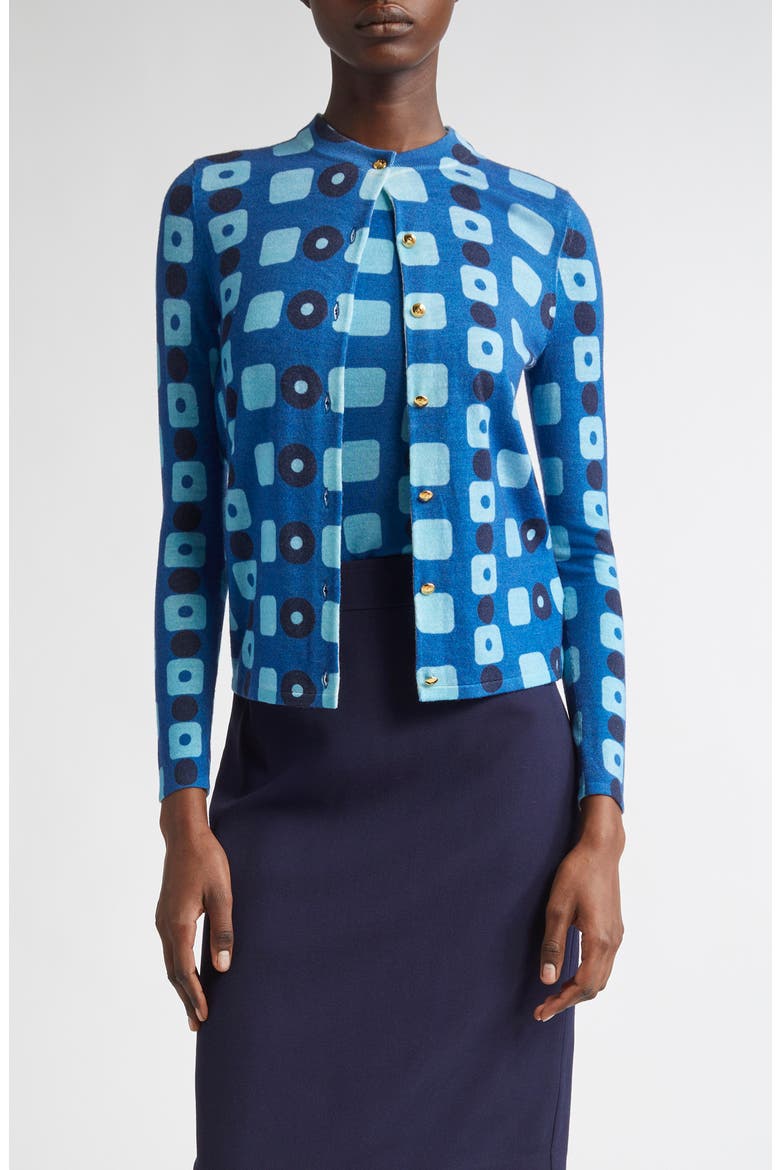 Geo Print Wool Cardigan, Main, color, COBALT CLASSIC BEIGE