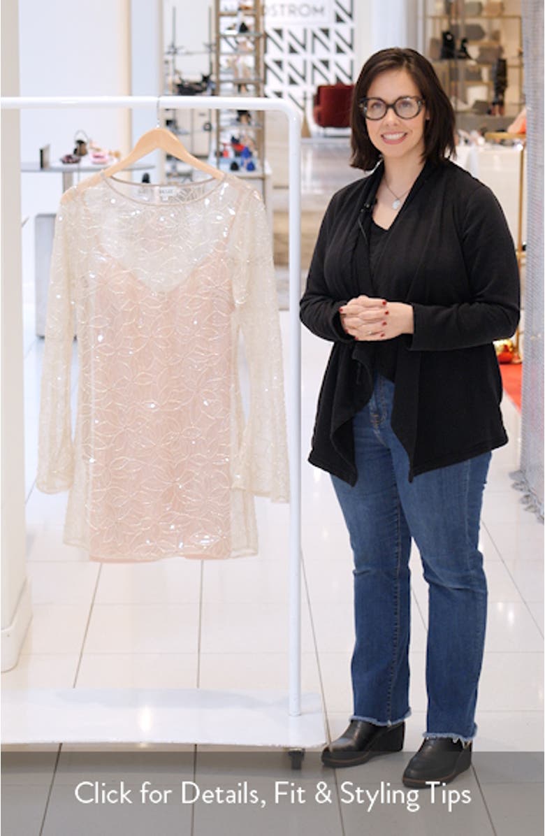 Odessa Beaded Floral Long Sleeve Cocktail Minidress, sales video thumbnail