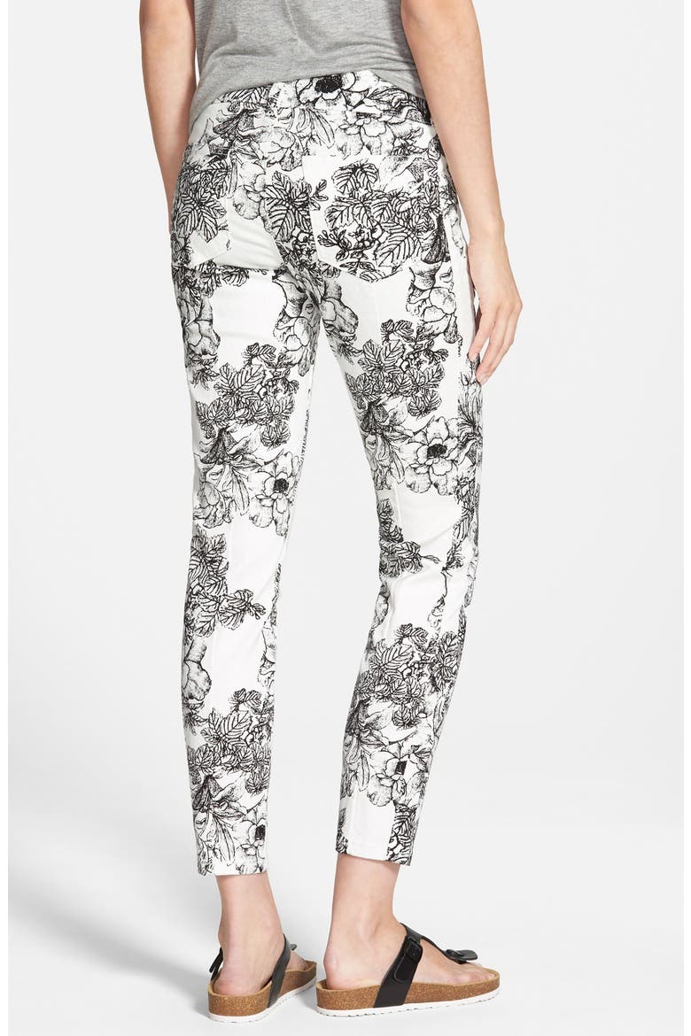 Floral Print Skinny Jeans, Alternate, color, WHITE/ BLACK