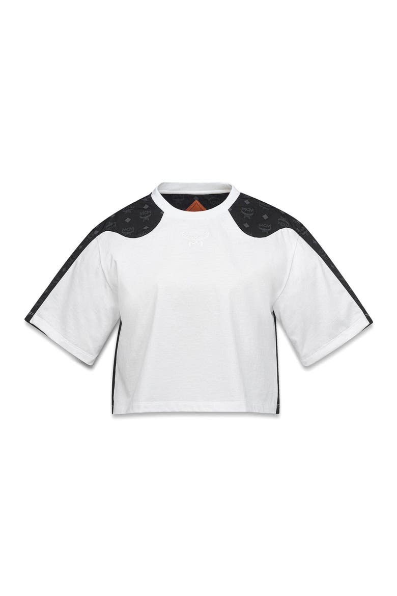 Laurel Cropped T-Shirt in Organic Cotton and Monogram ECONYL, Alternate, color, Black And White