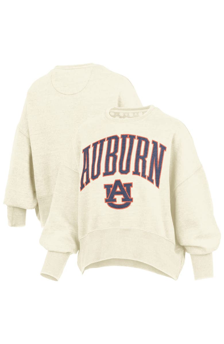 PRESSBOX Women's Pressbox Natural Auburn Tigers Oversized Waist-Length Crewneck Sweatshirt, Alternate, color,