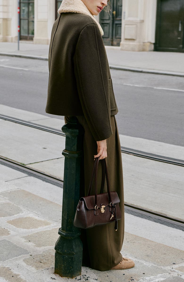 MANGO Jacket with Removable Faux Shearling Collar, Alternate, color, Khaki Green