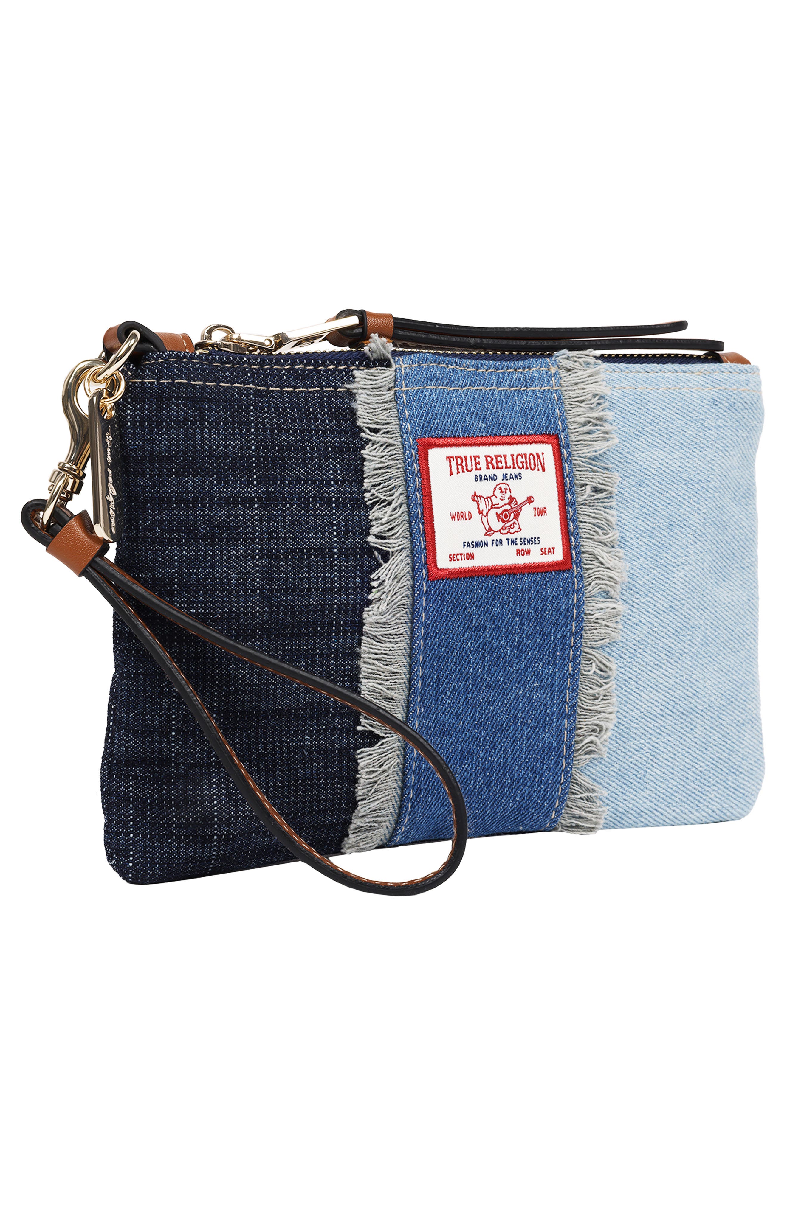 True Religion Frayed Panel Denim Pouch, Alternate, color, Denim/ Blue