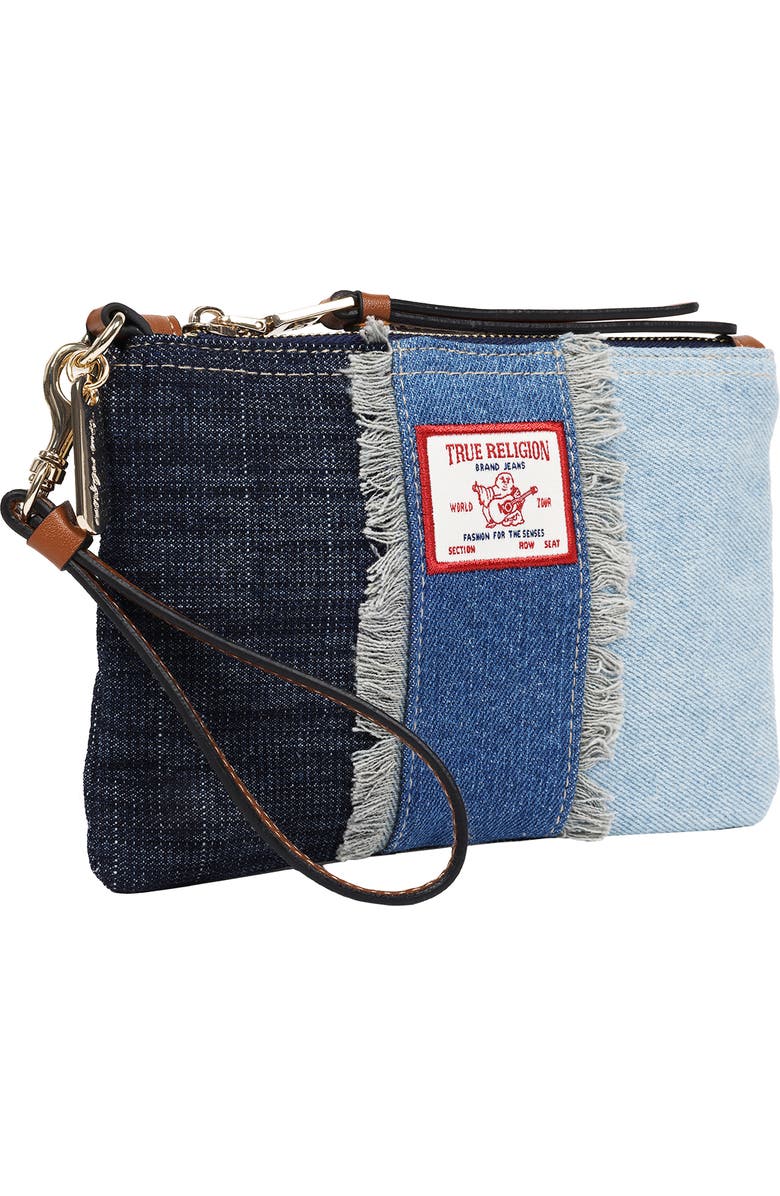 True Religion Frayed Panel Denim Pouch, Alternate, color, Denim/ Blue