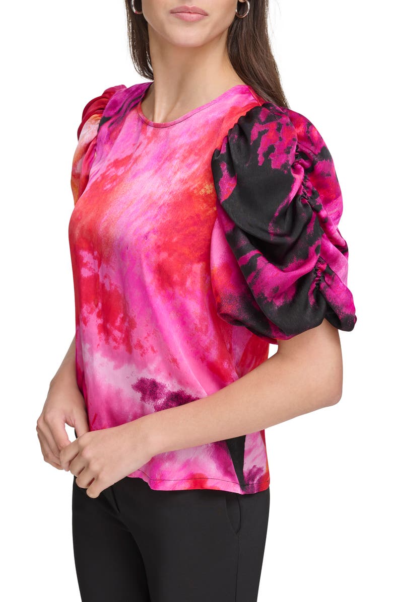 DKNY Print Puff Sleeve Satin Top, Alternate, color,