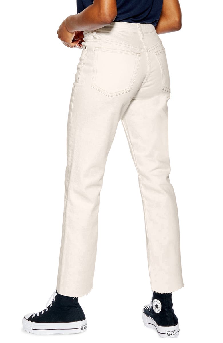 Topshop Off White Raw Hem Straight Leg Jeans, Alternate, color, 