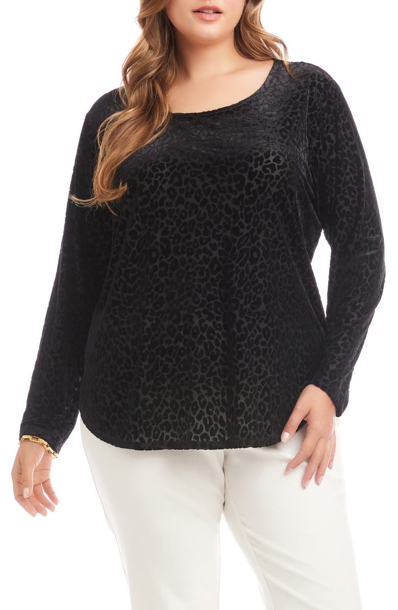 Karen Kane Leopard Spot Velvet Burnout Shirttail Top, Main, color, Leopard