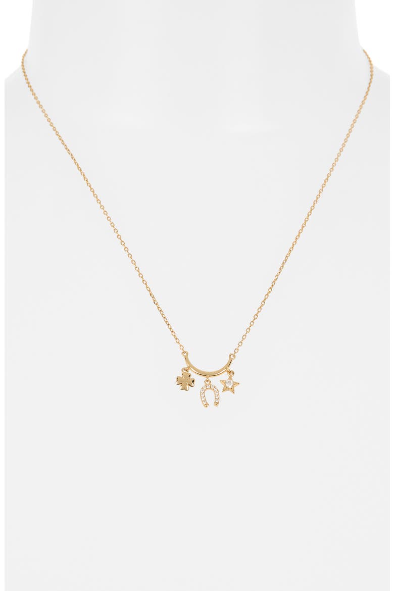 Clover, Horseshoe & Star Charm Necklace, Alternate, color, GOLD