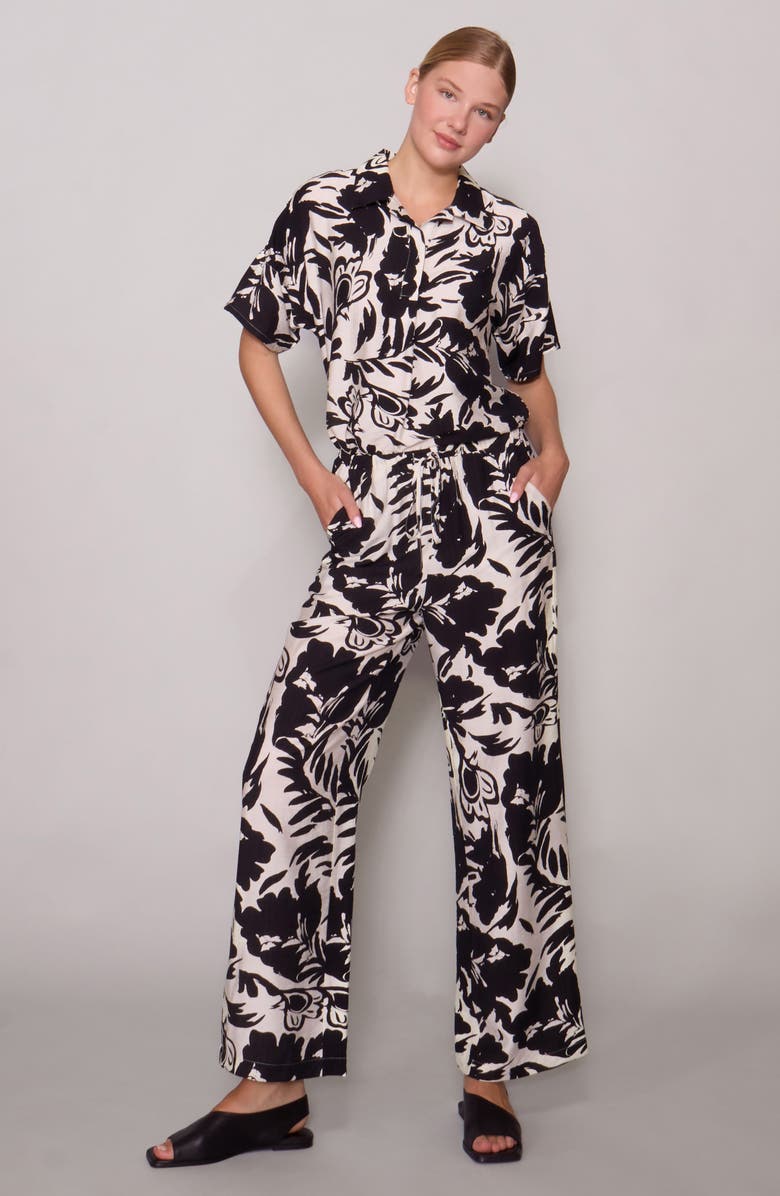 MELLODAY Easy Woven Pullover Shirt, Alternate, color, White Black Leaf