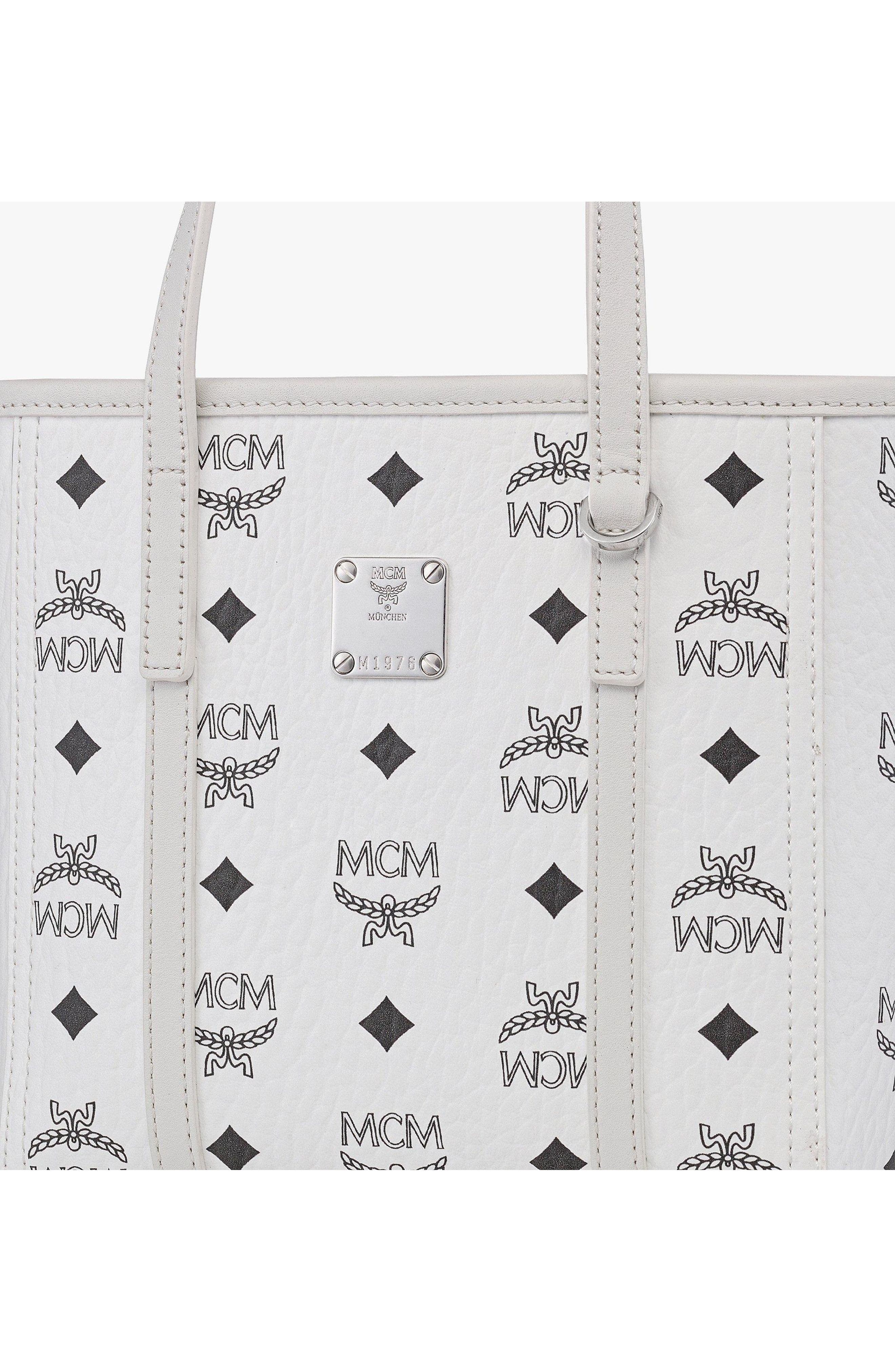 MCM Toni Top-Zip Shopper in Visetos, Alternate, color, White