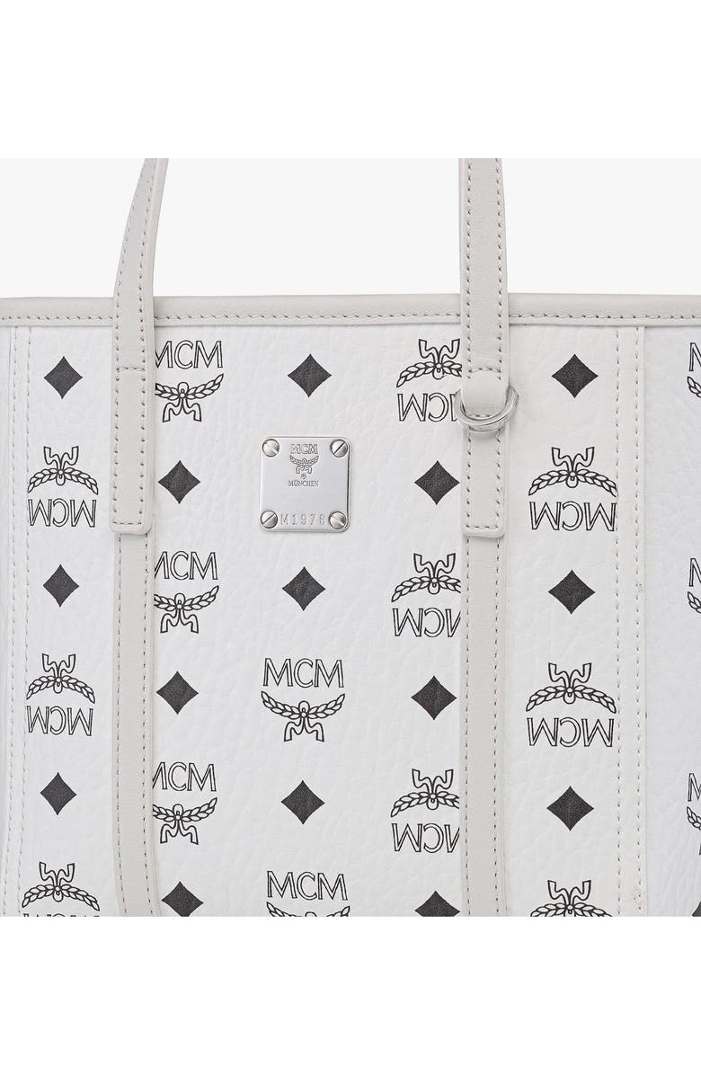 MCM Toni Top-Zip Shopper in Visetos, Alternate, color, White