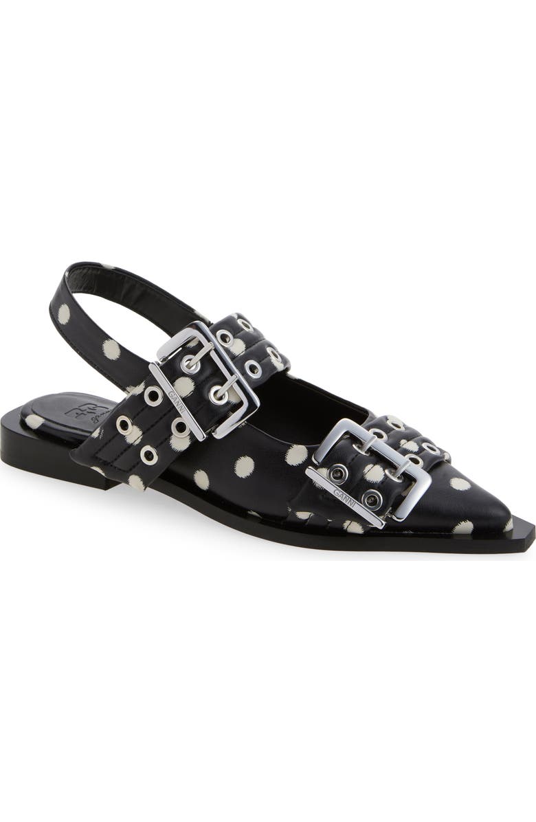 Ganni Pointed Toe Mary Jane Slingback Flat, Main, color, Black