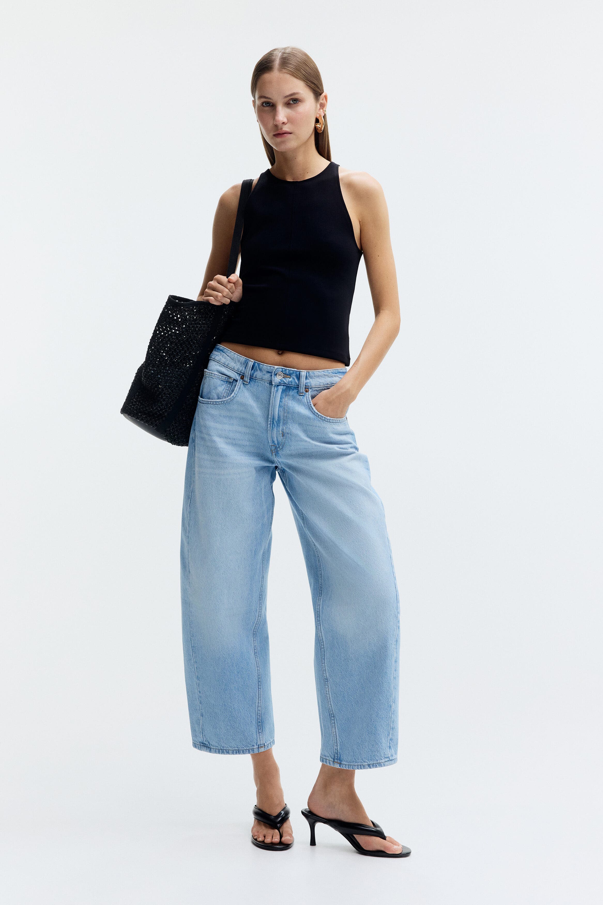 H&m Barrel Regular Waist Ankle Jeans In Light Denim Blue