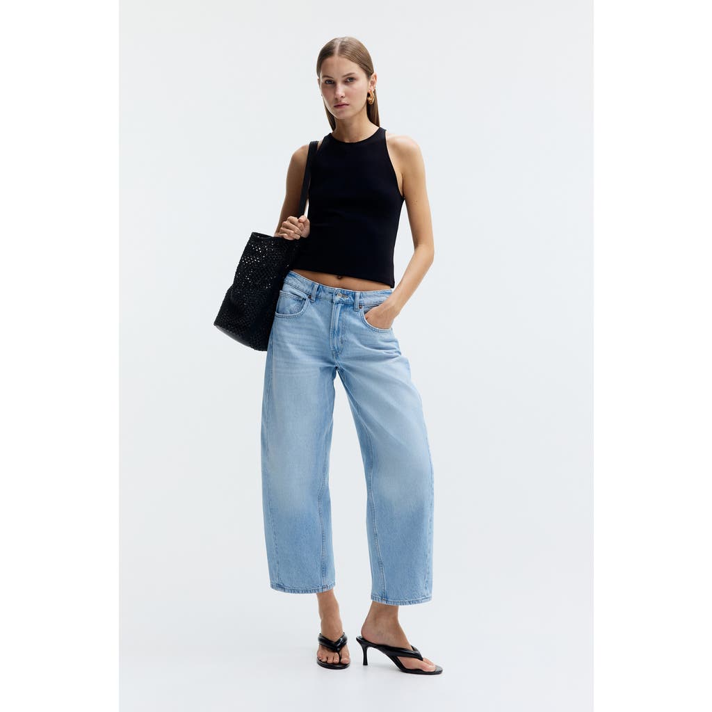 H&m Barrel Regular Waist Ankle Jeans In Light Denim Blue