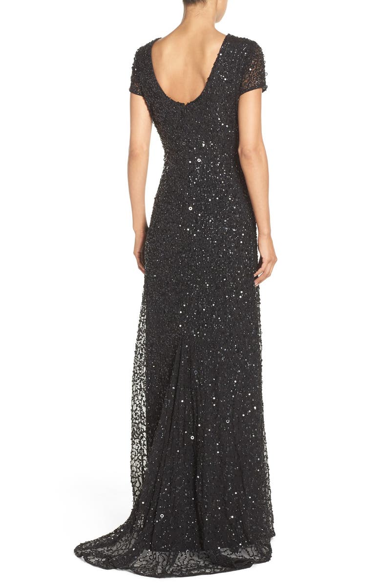 Adrianna Papell Short Sleeve Sequin Mesh Gown, Alternate, color,