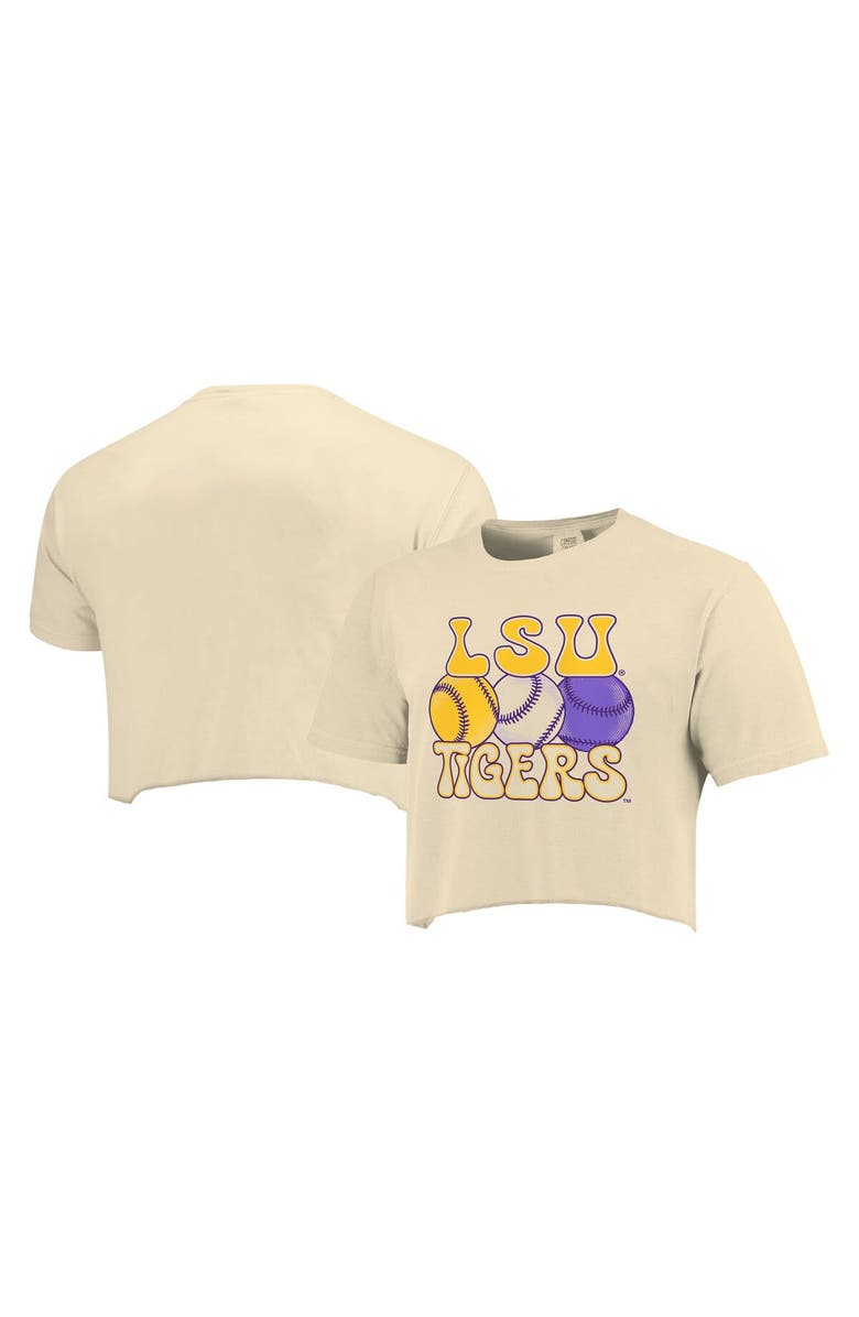 IMAGE ONE Women's Natural LSU Tigers Comfort Colors Baseball Cropped T-Shirt, Alternate, color,