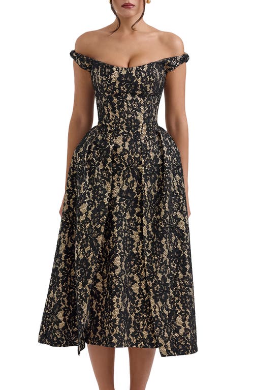 Shop House Of Cb Charming Off The Shoulder Cocktail Dress In Black Gold