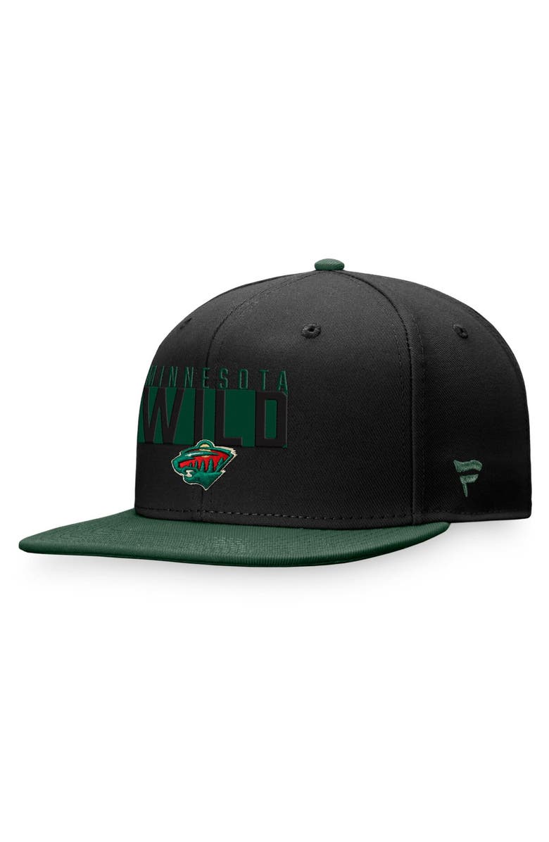 FANATICS Men's Fanatics Branded Black/Green Minnesota Wild Fundamental Colorblocked Snapback Hat, Alternate, color,