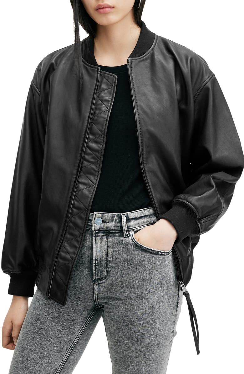 AllSaints Belle Leather Bomber Jacket, Alternate, color, 
