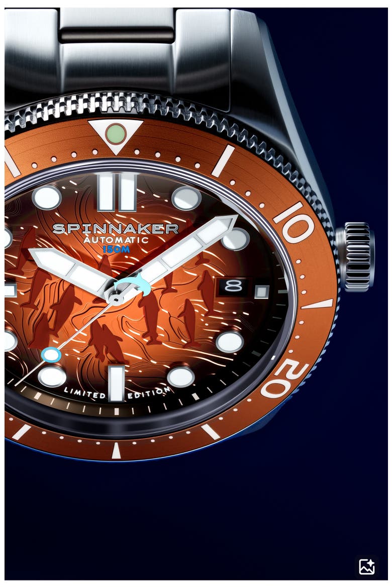 x Dolphin Project Croft Midsize Automatic Sunrise Splash Watch Set, 40mm, Alternate, color, ORANGE
