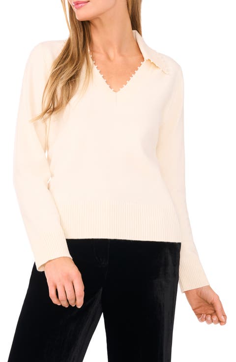 Bead Detail Polo Sweater