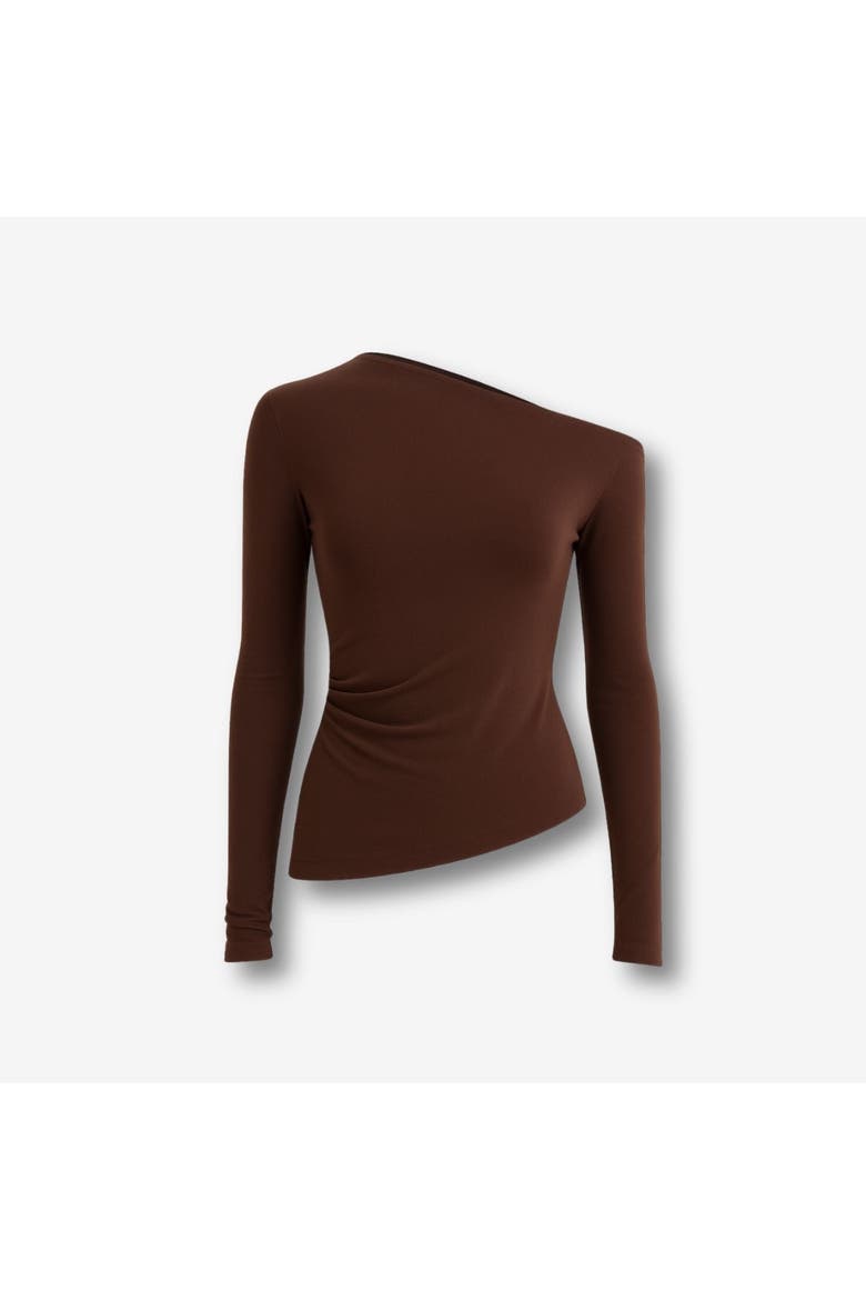 Lune Asymmetric Off-Shoulder Long Sleeve Stretch Top, Alternate, color, Brown