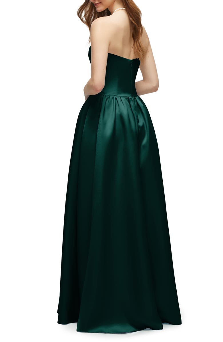 Dessy Collection Strapless Drop Waist Satin Twill Gown, Alternate, color, Evergreen