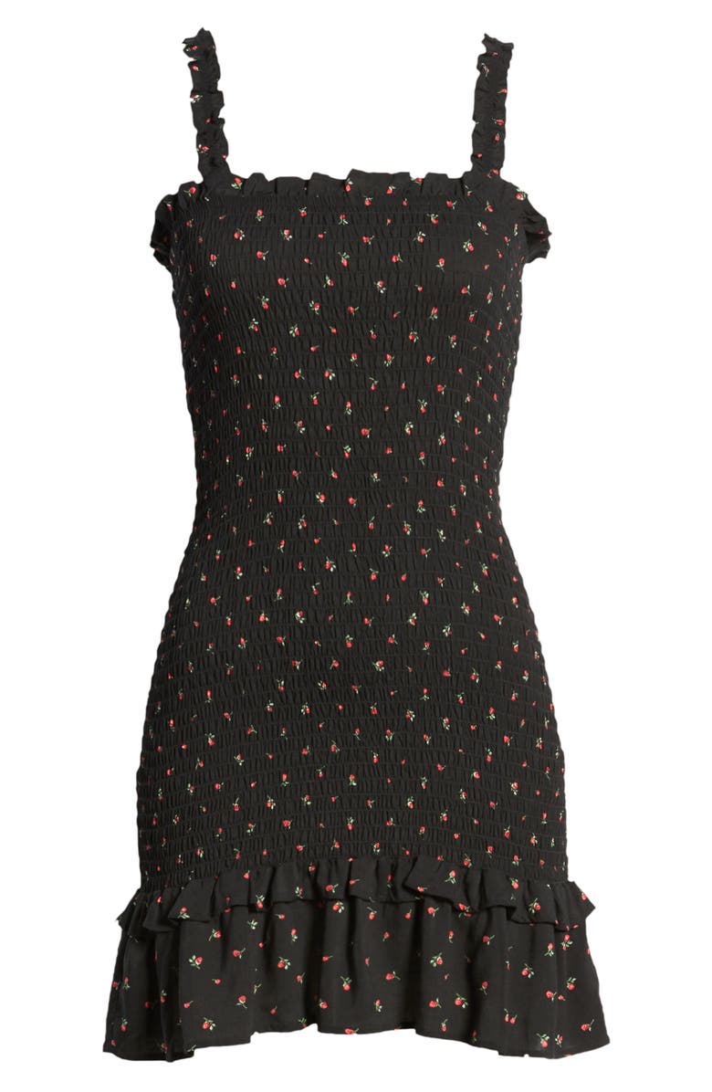 One Clothing Floral Ruffle Hem Smocked Minidress, Alternate, color, 