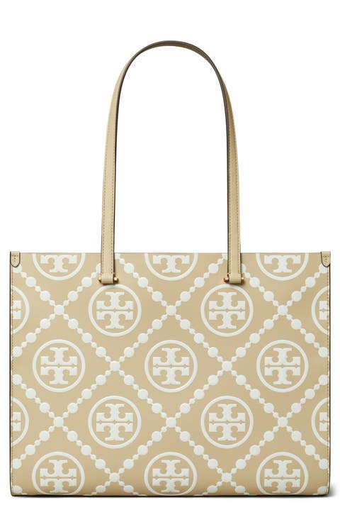 T Monogram Embossed Leather Tote