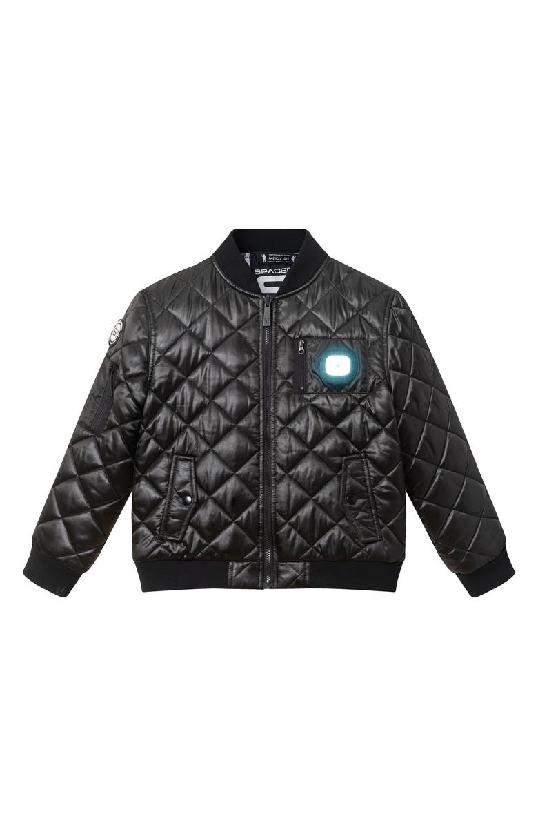 Andy & Evan Kids' x SPACEONE<sup>®</sup> Quilted Bomber Jacket with LED Light, Alternate, color, Black