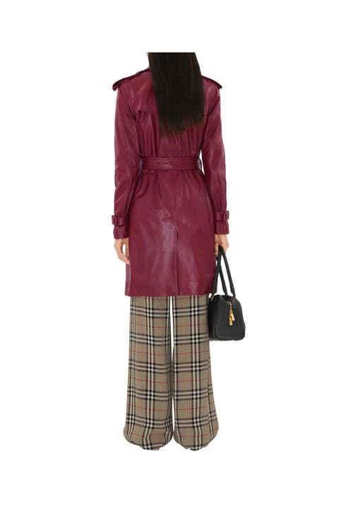 Shop Burberry Mid-length Leather Kensington Trench Coat