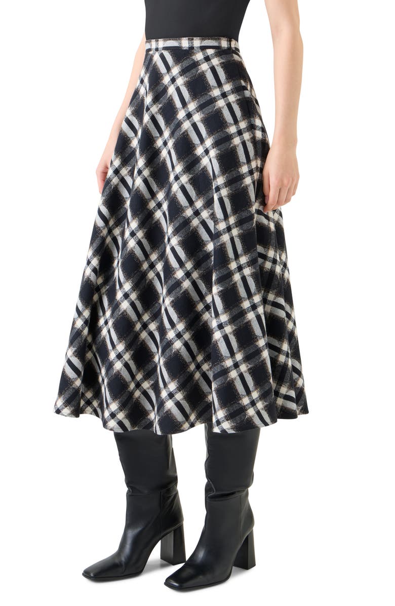 Akris punto Dot Plaid Cotton A-Line Skirt, Alternate, color, Black-Cream-Camel