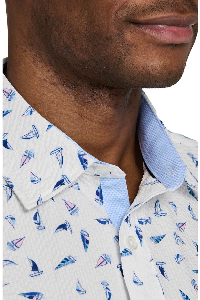 Slim Fit Set Sail Woven Short Sleeve Seersucker, Alternate, color, WHITE/PINK