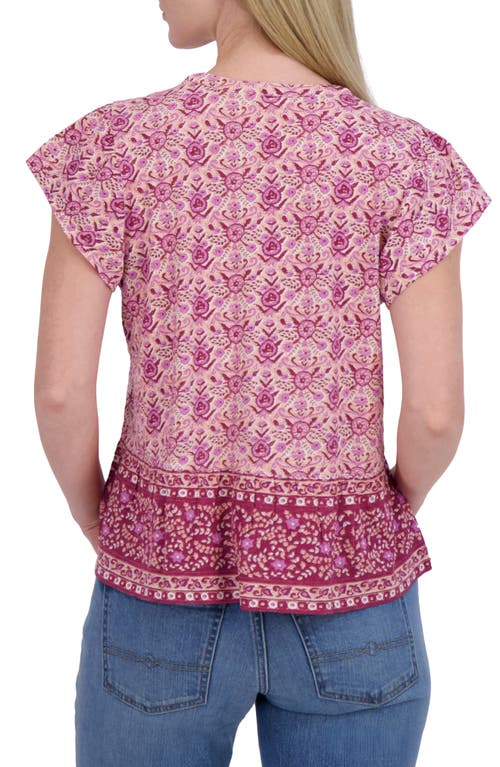 Lucky Brand Mix Print Flutter Sleeve Top In Pink Combo