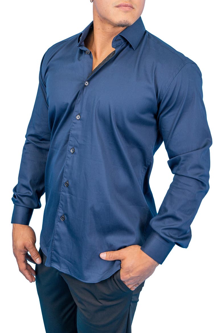 Fibonacci Dark Denim Blue Contemporary Fit Button-Up Shirt, Alternate, color, BLUE