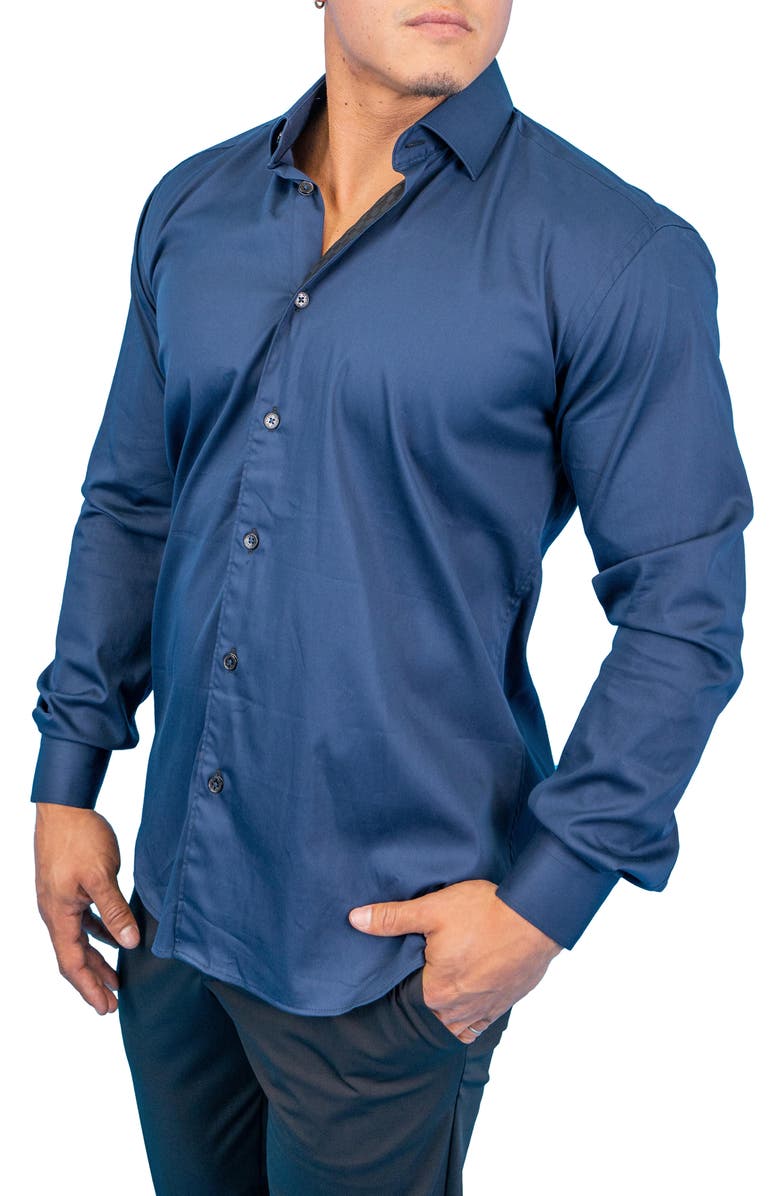 Maceoo Fibonacci Dark Denim Blue Contemporary Fit Button-Up Shirt, Alternate, color, Blue