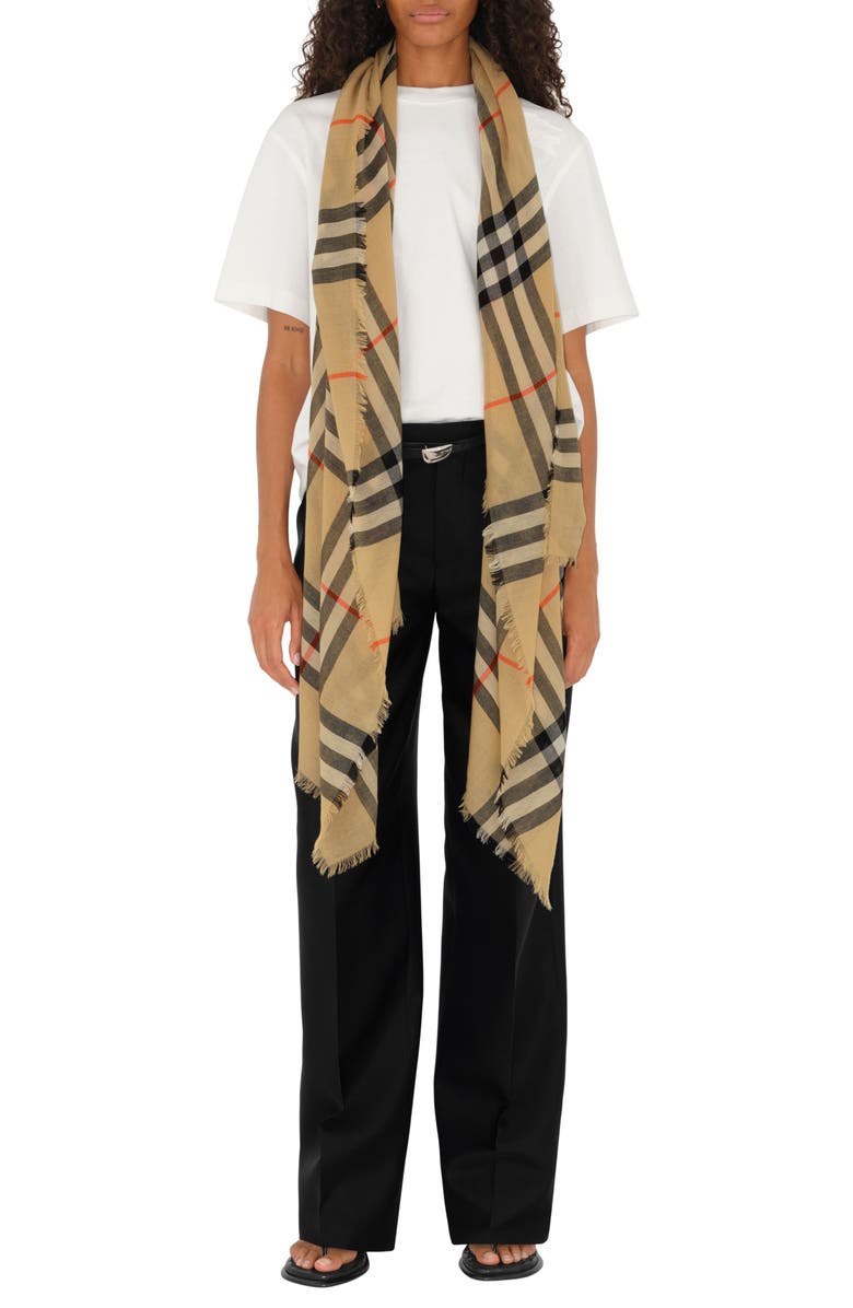 Burberry Check Wool Scarf, Alternate, color, Archive Beige
