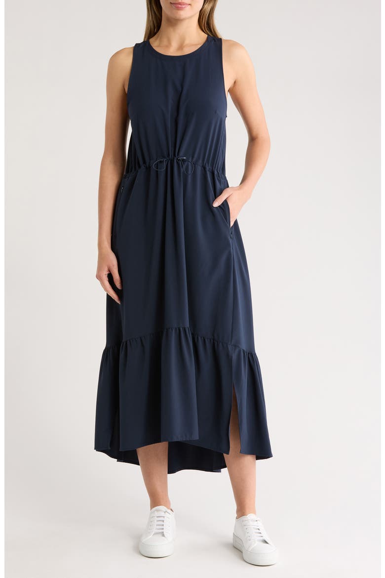 Pursuit Tiered Midi Dress, Main, color, NAVY SAPPHIRE