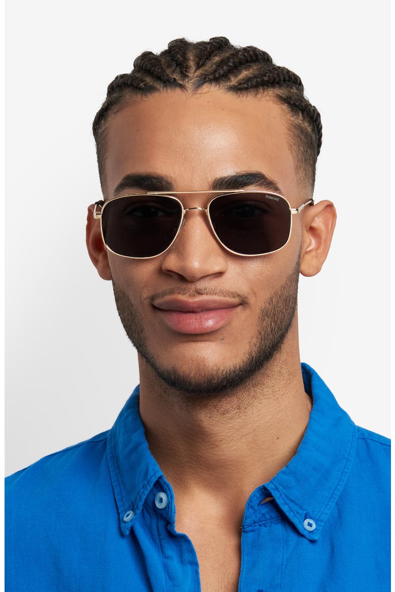 56mm Polarized Rectangular Sunglasses, Alternate, color, GOLD GREY/ GREY POLAR