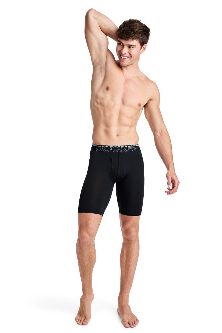 Mens EverActive Motion Stretch Microfiber 8" Long Leg Boxer Brief - 3 Pack, Alternate, color, Black