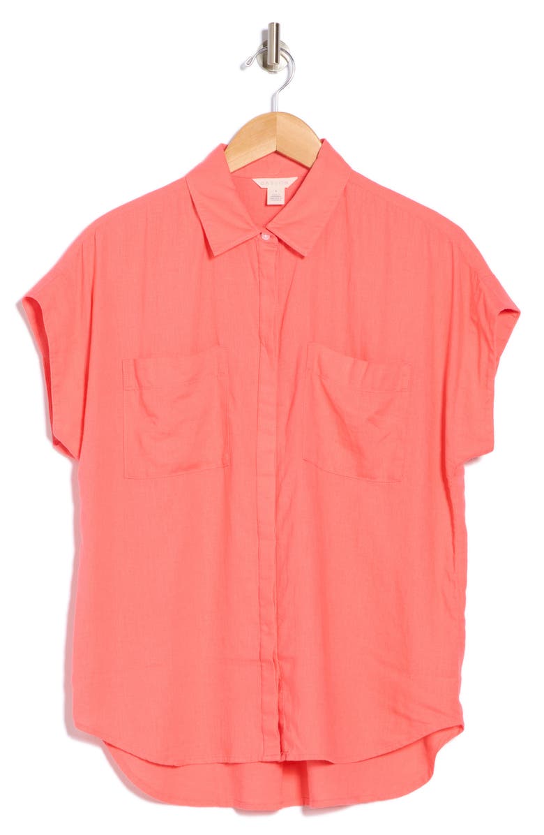 Caslon<sup>®</sup> Double Pocket Linen Blend Camp Shirt, Alternate, color, Coral Sugar