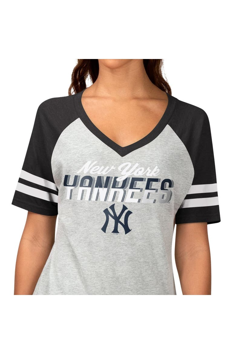 Women's G-III 4Her by Carl Banks Heather Gray New York Yankees Goal Line Raglan V-Neck T-Shirt, Alternate, color, Heather Gray