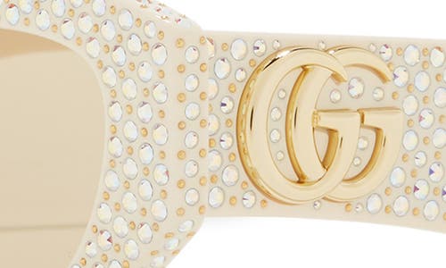 Gucci Special Edition 51mm Pavé Crystal Rectangular Sunglasses In Ivory Ivory Brown