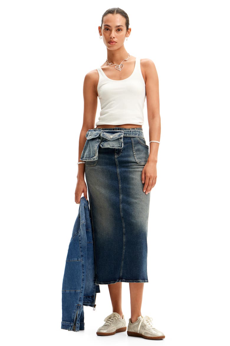 Fal Sia Longline Denim Skirt, Alternate, color, BLUE