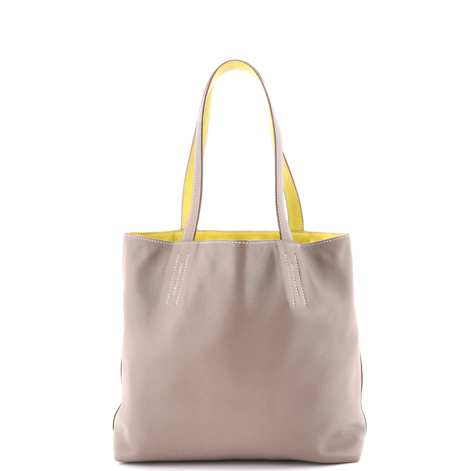 Pre-Owned Hermes Double Sens Tote Veau Sikkim 28, Alternate, color, Double Sens-Etoupe/Lime