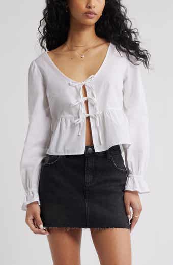 BP. Tie Front Scoop Neck Cotton Poplin Peplum Top