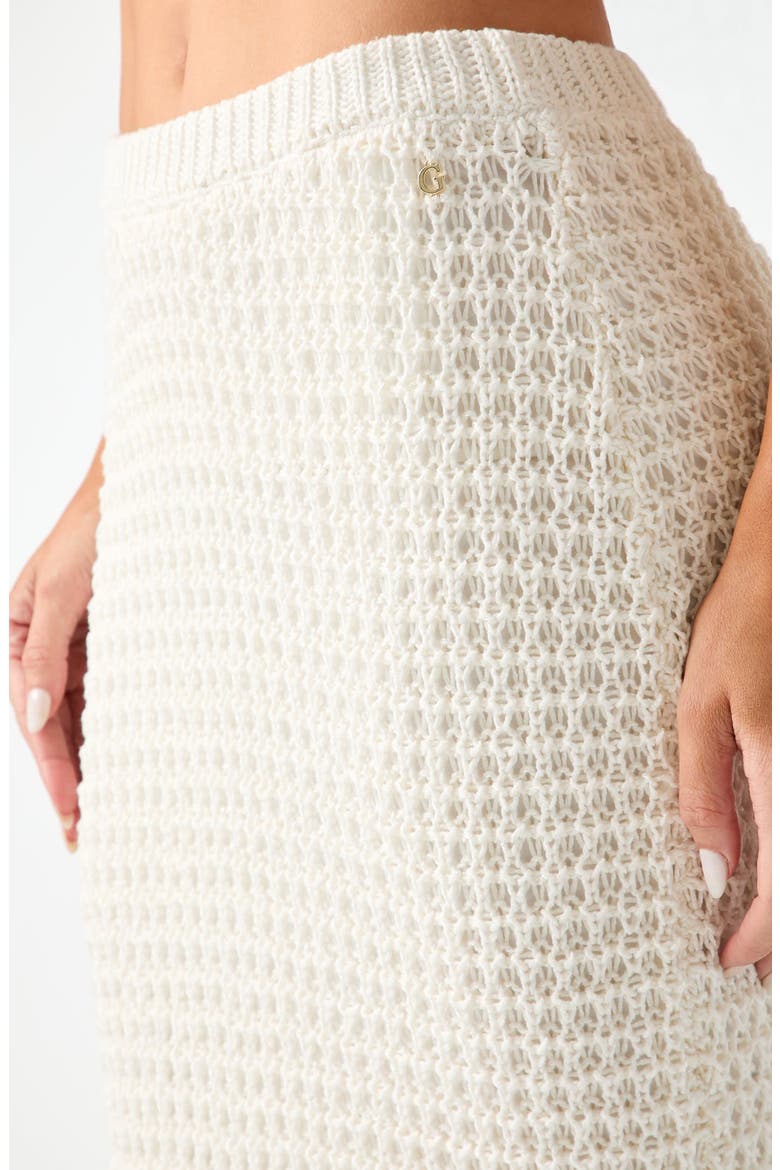Remi Open Stitch Fringe Midi Skirt, Alternate, color, WHITE