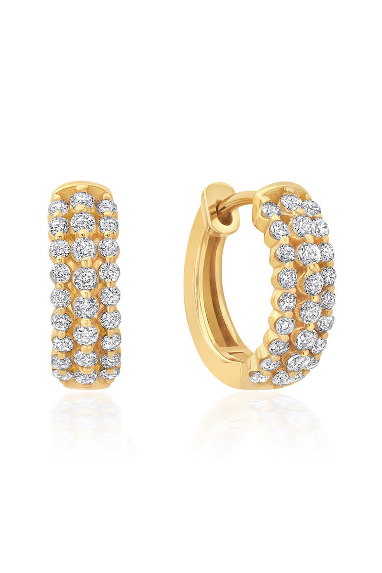 Triple Row Huggie Hoop Earrings, Main, color, 18KYG/ CLEAR STONE