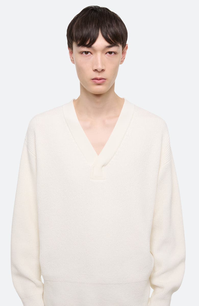 Helmut Lang Giunon V-Neck Organic Cotton Sweater, Alternate, color, White