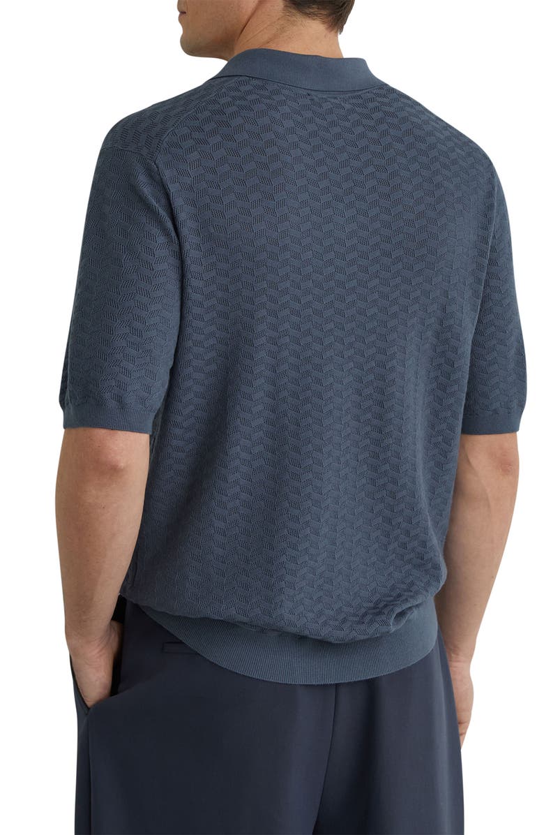 Reiss Sol Geo Open Stitch Knit Polo, Alternate, color, Airforce Blue
